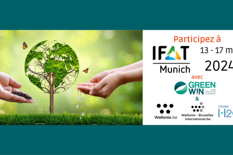 Participez à l'IFAT Munich 2024 du 14 au 17 mai 2024,  grâce à l'AWEX, WBI et avec GreenWin et le Cluster H2O