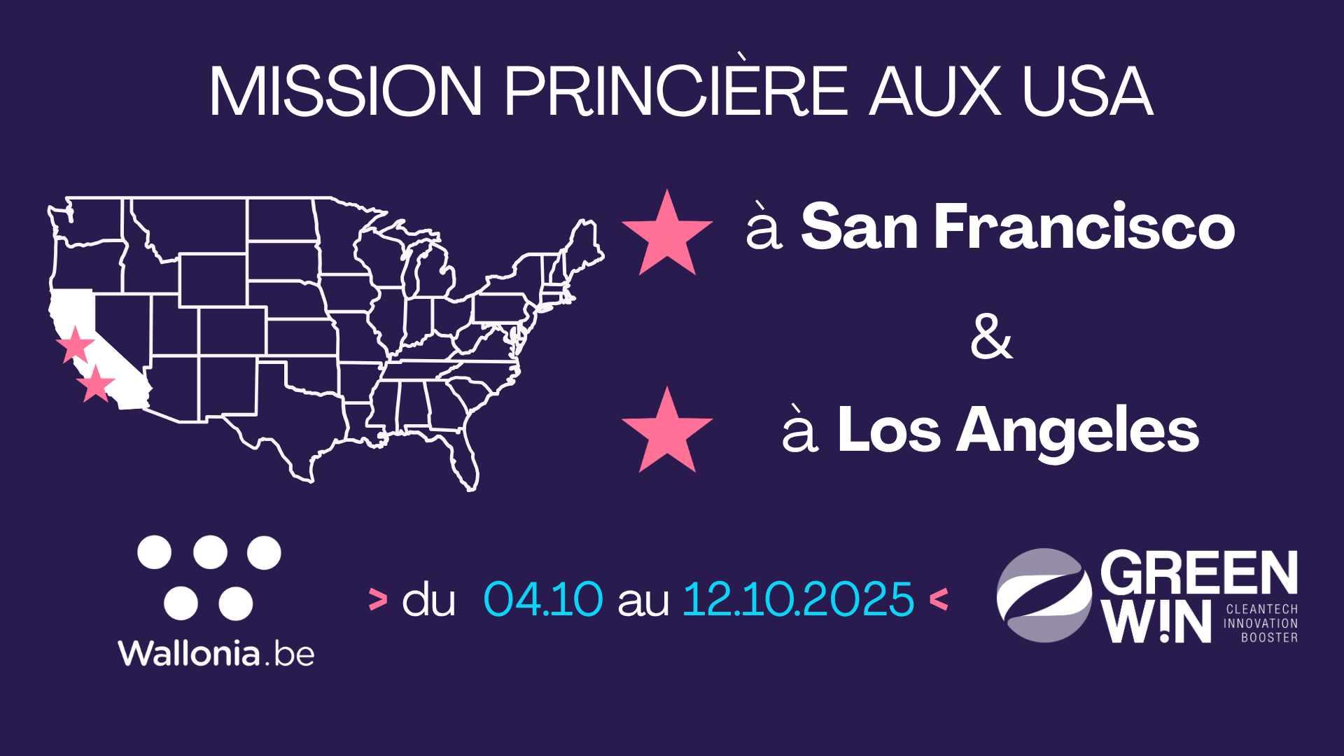 GreenWin vous propose de participer à une mission économique et commerciale sur la Côte ouest des Etats-Unis  du 4 au 12 octobre 2025, sous la présidence de SAR la Princesse Astrid de Belgique