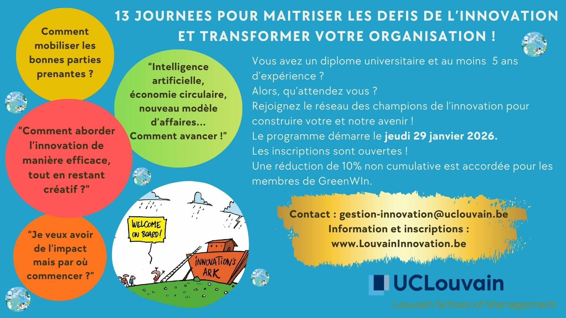 Formation “Gestion de l’Innovation” : Le passeport pour l’impact durable (10% de remise pour les Membres GreenWin) avec la Louvain School of Management