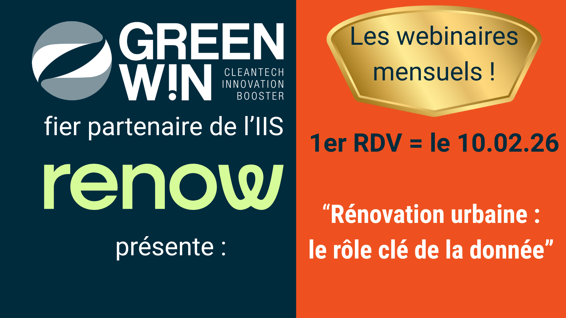 GreenWin est fier d’être partenaire de ReNow, l’Initiative d’Innovation Stratégique dédiée à la rénovation énergétique du bâti wallon, et annonce avec enthousiasme le lancement d’une série de webinaires mensuels co-organisés jusqu’en juin 2026
