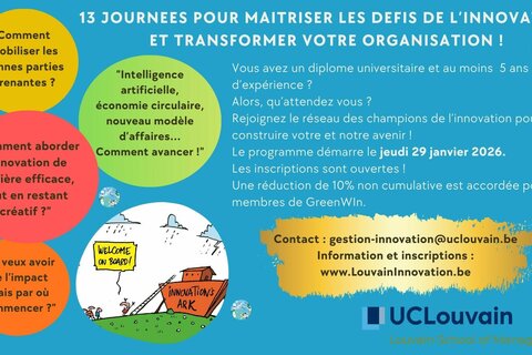 Formation “Gestion de l’Innovation” : Le passeport pour l’impact durable (10% de remise pour les Membres GreenWin) avec la Louvain School of Management